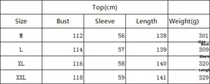 Size chart for floral print maxi dress featuring measurements for bust and sleeve length