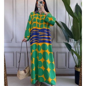 Women Long Sleeve Shirt Dress Geometric Polka Dot Print Color Block Maxi Dress Casual Loose Vacation Style Fashion Dress