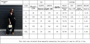 Size chart for V-neck wide leg jumpsuit with measurements for S to XXL in cm