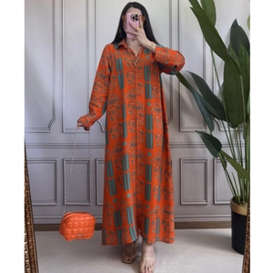 Abito Maxi da Donna Casual Boemo con Stampa Floreale a Maniche Lunghe Collo a Camicia Monopetto Largo per Vacanze Mare