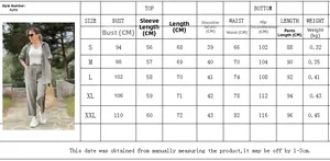 Detailed size chart for women's long sleeve shirt and pants set with S-XXL dimensions