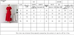 Detailed size chart for solid color short sleeve dress with measurements for S to XL