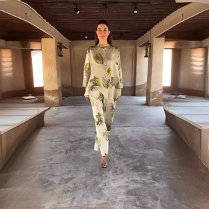 Women's floral print long-sleeve shirt and straight pants two-piece leisure set