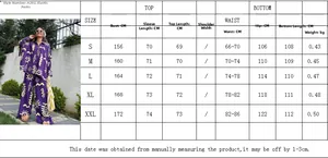 Detailed size chart for women's printed loose top and high waist wide leg pants set