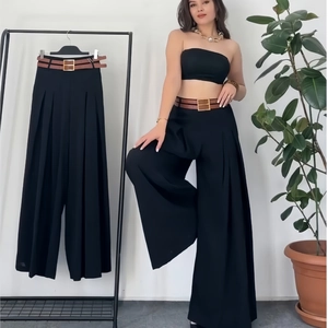 Women High Waist Wide Leg Pants Elastic Back Casual Loose Trousers Pleated Trousers With Pockets Black Pants