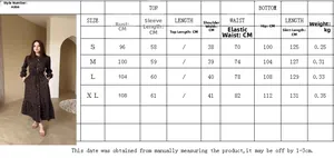 Detailed size guide table with measurements for the elegant long sleeve printed maxi dress
