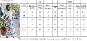 Detailed size chart for women's floral printed long cardigan and wide-leg trousers set