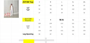 Detailed size chart for women's sleeveless top and wide-leg pants two-piece set