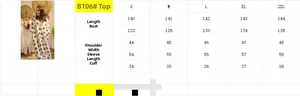 Detailed size chart for women's loose polka dot maxi dress including length and bust dimensions