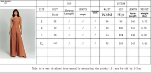 Detailed size chart for sexy high-waisted wide-leg jumpsuit with bust and waist measurements