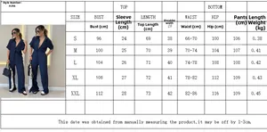 Detailed size guide table for women short sleeve shirt and wide leg trousers set