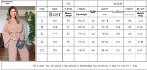 Size chart for women's two-piece set with long sleeve top and wide leg trousers