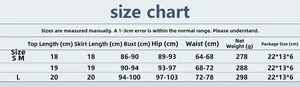 Detailed size chart for sexy rhinestone crop top and mini skirt set showing S to L measurements