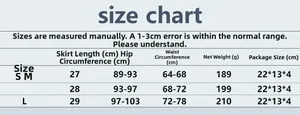 Detailed size chart for the sequin mini skirt including waist and hip measurements