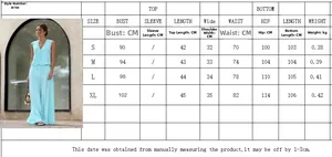 Tableau des tailles détaillé pour l'ensemble gilet et pantalon large en lin bleu