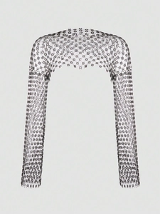 Sexy black floral lace long sleeve mesh shrug bolero top for festival outfits