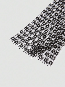 Sexy black fishnet top with shimmering rhinestones and fringes for music festivals