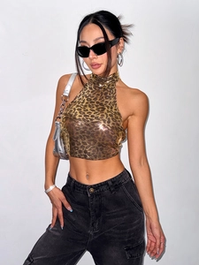 Sexy leopard print halter top with metallic sequins for music festival outfits