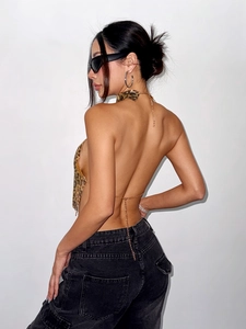 Sexy leopard print halter top in gold metal mesh for music festivals and parties