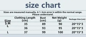 Size chart for rhinestone halter top with length, bust, weight, and packaging dimensions
