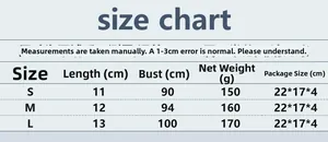 Detailed size chart for sequin chain crop top showing length and bust measurements