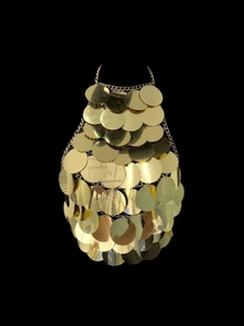 Top halter sexy con paillettes dorate e dischi metallici per feste e festival moda