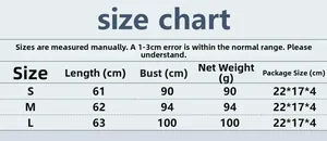 Detailed size chart for rhinestone fringe top showing length and bust measurements