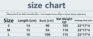 Size chart for sequin crop top with length and bust measurements for S, M, L sizes