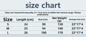 Pink slim fit top size chart with bust and length measurements in S, M, and L sizes