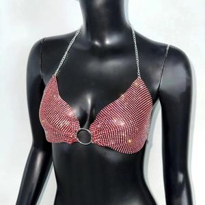Haut licou sexy en strass avec cristaux roses et blancs pour soirée festive