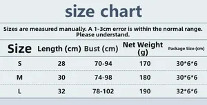 Size chart for sparkling sequin crop top with detailed measurements in centimeters
