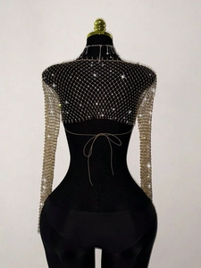 Haut sexy ajouré en maille strassée avec dos lacé réglable pour femmes élégantes