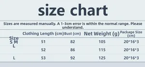 Size chart for rhinestone fishnet halter top showing S, M, L measurements and weight