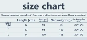 Size chart for rhinestone fishnet halter top with S, M, L measurements in centimeters