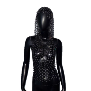 Glitzernde Mesh-Weste mit Strass und Kapuze für Damen Party- und Festivaloutfit