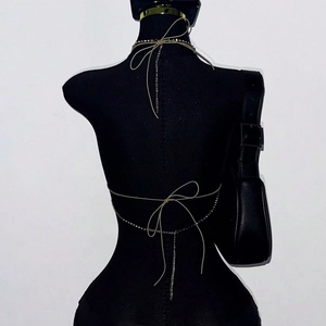Sexy rhinestone halter top with fishnet backless design for nightclub party music festival