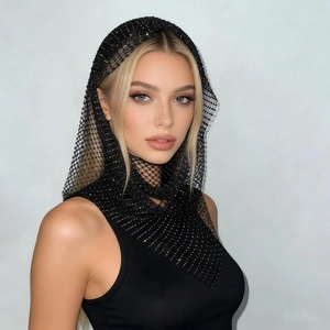 Foulard en maille noire scintillante avec strass pour festivals et soirées