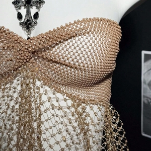 Sparkly rhinestone mesh crop top with crystals and a vintage cross necklace detail