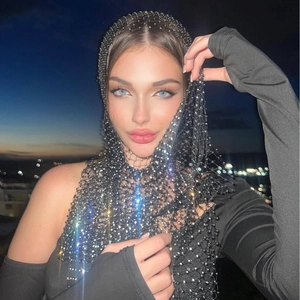 Bandeau en résille avec strass brillants et écharpe pour fêtes et festivals