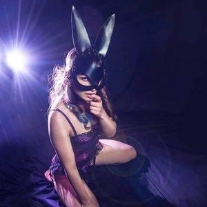 Sexy black leather rabbit ear mask with metal studs for cosplay and masquerade party
