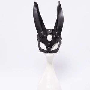 Sexy black leather rabbit ear mask with silver rivets for Halloween cosplay party