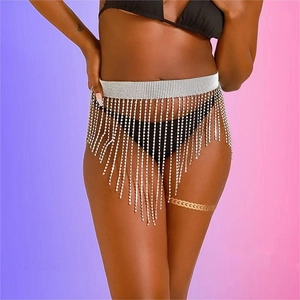 Sparkling silver rhinestone tassel waist chain for beach bikini or nightclub wear