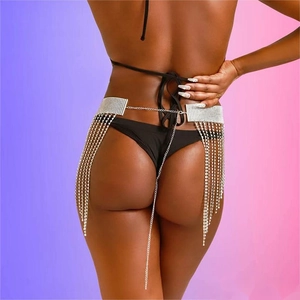 Sexy silver tassel body chain skirt with rhinestones for beach or nightclub party wear
