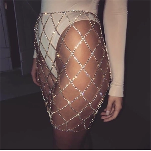 Sparkling rhinestone mesh body chain skirt for women's sexy nightclub and party styling