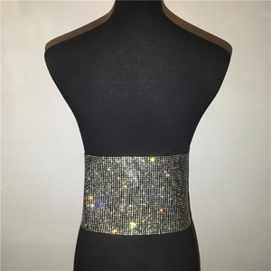 Gros plan sur la ceinture corset en strass de luxe montrant les cristaux et la texture fine