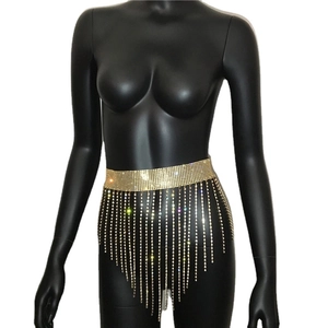 Sparkling gold rhinestone tassel waist chain skirt belt accessory for women