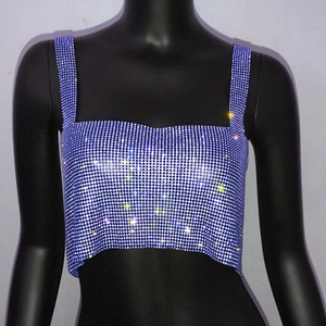 Λεπτομέρεια από λεβάντα rhinestone crop top σε μαύρο μανεκέν για φεστιβάλ μουσικής