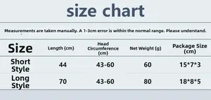 Size chart for rhinestone fishnet headbands showing dimensions for short and long styles