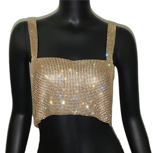 Σέξι χρυσό crop top με στρας για γυναικεία πάρτι και νυχτερινά φεστιβάλ κλαμπ