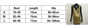 Size chart for sequins metallic party dress showing S M L bust length and hip measurements